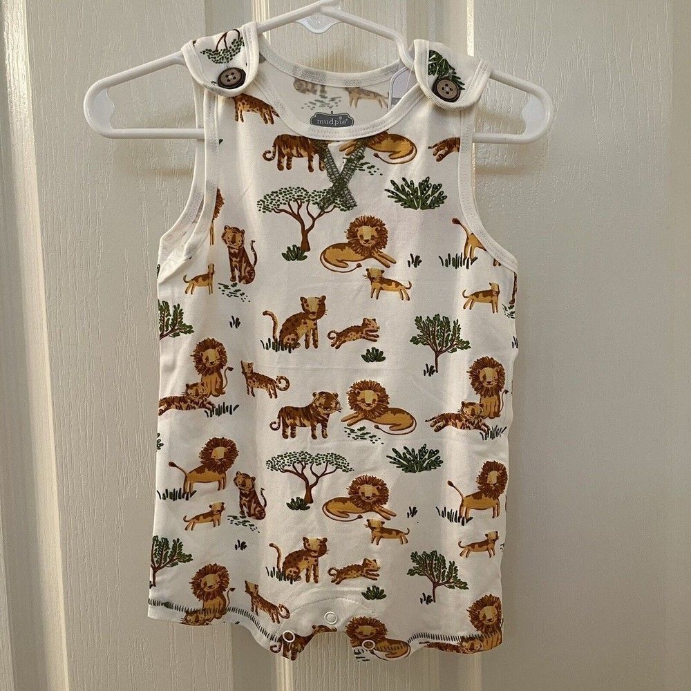 Mud Pie Bamboo Tigers and Lions Romper Boys Size 3-6 Months NWT